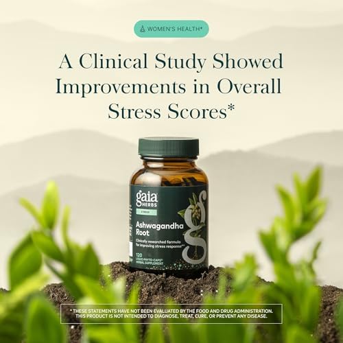 Gaia Herbs Ashwagandha Root 350 mg - Supports Balanced Energy Levels & Positive Outlook*- Supports Healthy Cortisol Balance* - 60 Vegan Liquid Phyto-Caps (30 Servings)