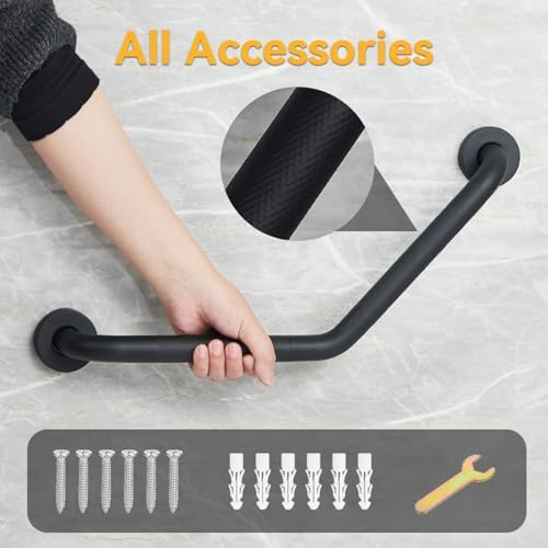 20 Inch Bathroom Grab Bar, Satin Brushed Nickel Angled Grab Bar with Anti-Slip Knurled Grip, Stainless Steel Bath Balance Bar, 1.0" Tube Safety Hand Rail Support, Handicap Elderly Assist Bath Handle