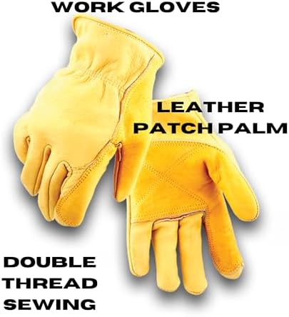 Iron Fencer Leather Work Glove - 207 Medium Cowhide Leather Fencing Gloves for Men Heavy Duty Double Palm, Ranch, 207M