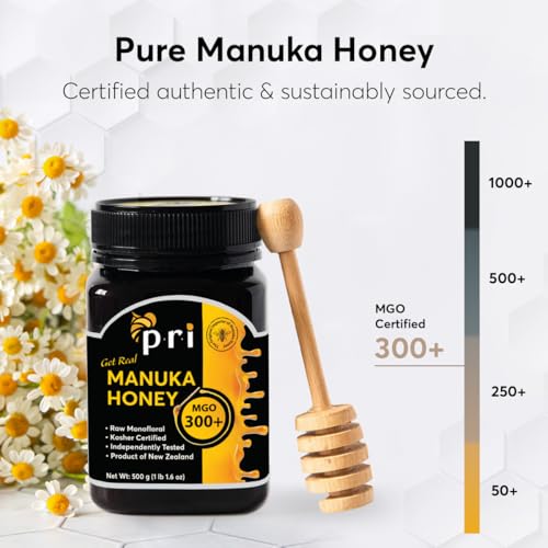 P.R.I Manuka Honey MGO 300+, Elevated-Potency (500g/1.1lb) | Elevated‑Potency Monofloral New Zealand Honey, Cool‑Processed & 100% Traceable