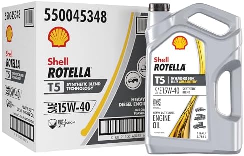 Shell Rotella T5 Synthetic Blend 15W-40 Diesel Engine Oil, 1 Gallon (3 Pack)