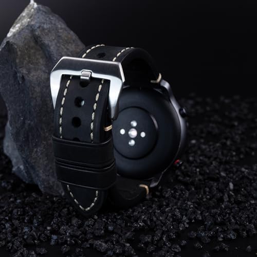 Dark Brown 22mm Genuine Leather Wristwatch Watch Band Oil Tan Vintage Strap for Men with Stainless Buckle