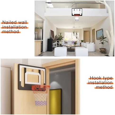 Large Wall Mount Basketball Hoop Set with Door Hooks, 32" x 23" Backboard, Spring Rim, Indoor Outdoor Basketball Practice Equipment for Adults