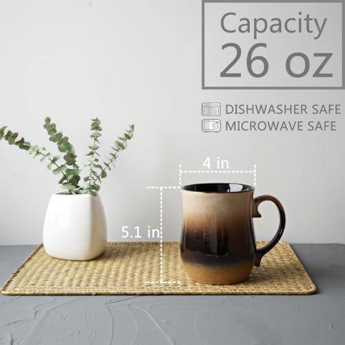 Bosmarlin Extra Large Ceramic Coffee Mug, 26 Oz, Dishwasher and Microwave Safe, Big Oversized Tea Cup, Reactive Glaze (Walnut)