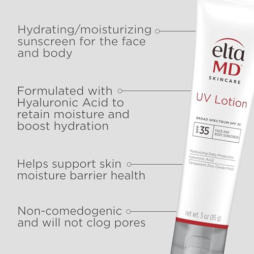 EltaMD UV Lotion, Moisturizing Sunscreen for Face and Body, SPF 35 | Transparent Zinc Oxide Finish, Moisturizes Full Body, Non-Greasy, Broad Spectrum Protection, Safe for All Skin Types