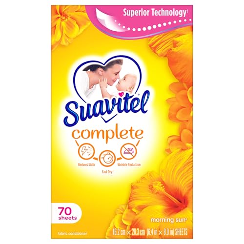 Suavitel Fast Dry Fabric Conditioner Sheets, Magical Morning Sun, 70 Count | Fabric Conditioner, Laundry Sheets, Reduces Static, Wrinkle Reduction