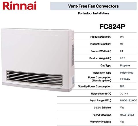 Rinnai FC824P Ventless Propane Heater with Programmable Thermostat | Energy Efficient Space Heater, Wall Mounted, Indoor Use, Easy Installation