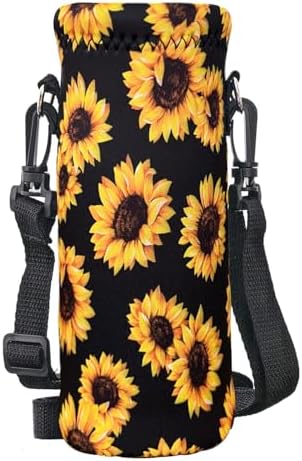 RICHEN Neoprene Water Bottle Carrier Bag with Adjustable Shoulder Strap,Insulated Water Bottle Cover for Stainless Steel/Glass/Plastic Bottles