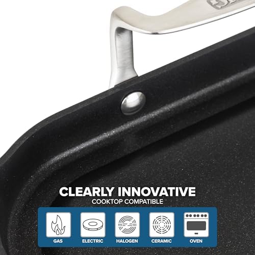 Viking Nonstick Double Burner Griddle, 19 x 11 Inch Hard Anodized Kitchen Grill Pan with Handles, Oven Safe, Works on Gas, Ceramic