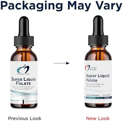 Designs for Health B12 + Folate Drops - Super Liquid Folate with Vitamin B12 as Methylcobalamin - 400mcg Folate + 40mcg Methyl B12 per Drop