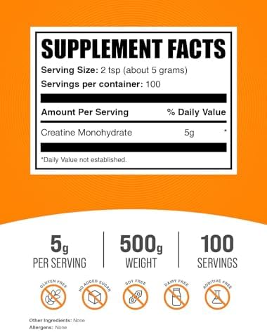 BulkSupplements.com Creatine Monohydrate Powder - Micronized Creatine Powder, Unflavored - Pure & Gluten Free, 5g per Serving