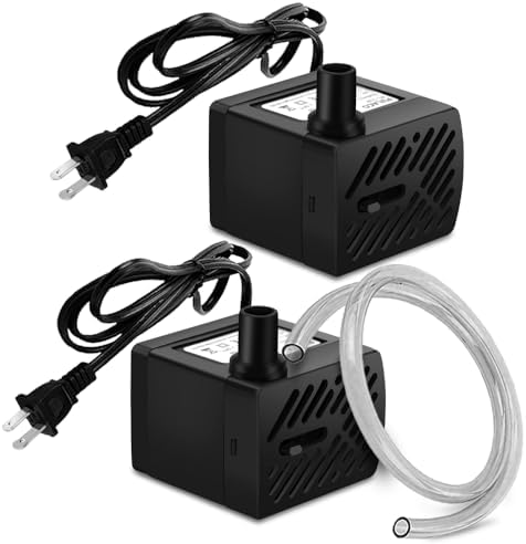 2Pcs Mini Fountain Pump (50GPH 3W), Ultra Quiet Submersible Water Pump for Aquarium, Small Fish Tank, Pet Water Fountain, Tabletop Fountains