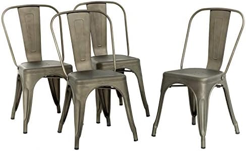 FDW | Metal Dining Chairs | Set of 4, Black | 330lbs Load | Stackable Tolix Side Chairs with Backrest | Non-Slip Feet | Indoor/Outdoor Use | Ideal for Kitchen & Restaurants