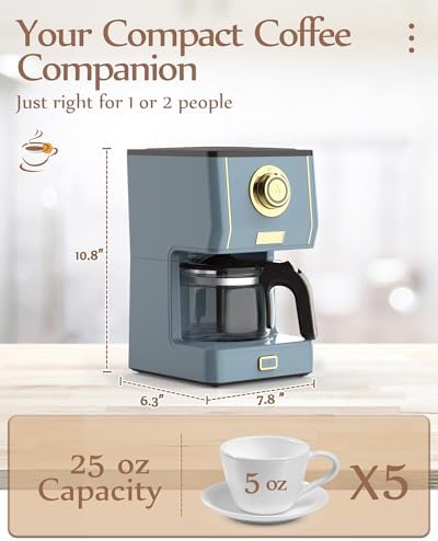 Amaste Drip Coffee Maker, Coffee Machine with 25 Oz Glass Coffee Pot, Retro Style Coffee Maker with Reusable Filter & Three Brewing Modes