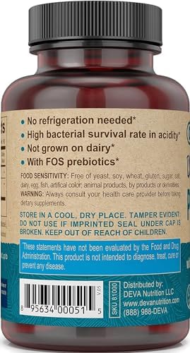 Deva Vegan Probiotic with FOS Prebiotics Supplement - 2 Billion CFU with 100 MG of Prebiotics Per Serving for Men & Women - Non-Dairy Gluten Free - Naturally Shelf Stable - 90 Capsules