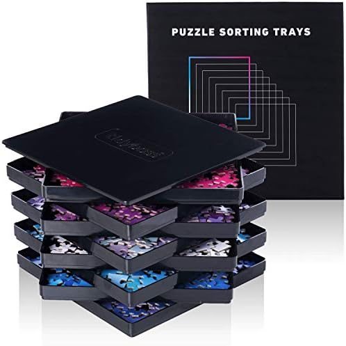 Tidyboss 8 Puzzle Sorting Trays with Lid 8" x 8" - Portable Jigsaw Puzzle Accessories White Background Makes Pieces Stand Out to Better Sort Patterns