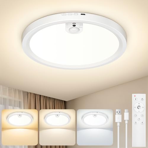 Redane Rechargeable Ceiling Lights Battery Operated with Upgraded LED Panel | 7000mAh Motion Sensor Ceiling with Remote Control, 3CCT Brightness Dimmable 30/60/120s Timer, Magnetic Wireless Installation