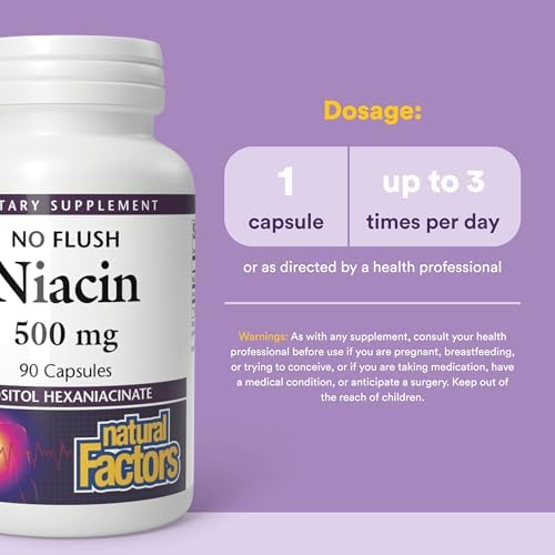 Natural Factors No Flush Niacin 500 mg, 90 Tablets