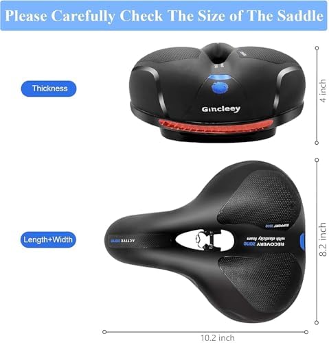 Comfort Bike Seat for Women Men,Wide Bicycle Saddle Replacement Memory Foam Padded Soft Bike Cushion with Dual Shock Absorbing Universal Fit for Indoor/Outdoor Bikes with Reflect