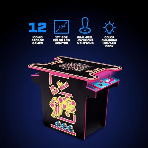 Arcade1Up Ms. PAC-MAN Head-to-Head Arcade Table, 12 Classic Games | Retro Home Arcade Machine with Light-Up Control Deck & Real-Feel Joysticks