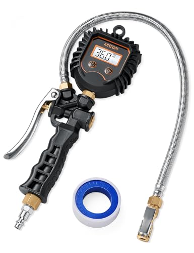 AstroAI Digital Tire Pressure Gauge, Heavy Duty Tire Inflator Gauge 250PSI Air Chuck Compressor Accessories with Stainless Braided Hose
