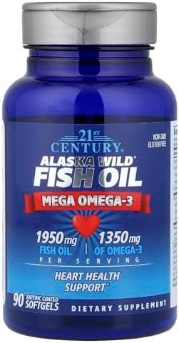 21st Century Alaska Wild Fish Oil Softgels, Mega Omega-3, Enteric Coated, 90 Count | Alaska Wild Fish Oil with omega-3 EPA & DHA, Heart, Joint