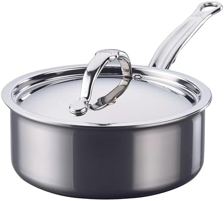 Hestan NanoBond Molecular Titanium Saucepan with Lid, 2-Quart - PFAS-Free Stainless Steel, 4x Stronger, 1050°F Oven Safe, Induction Compatible