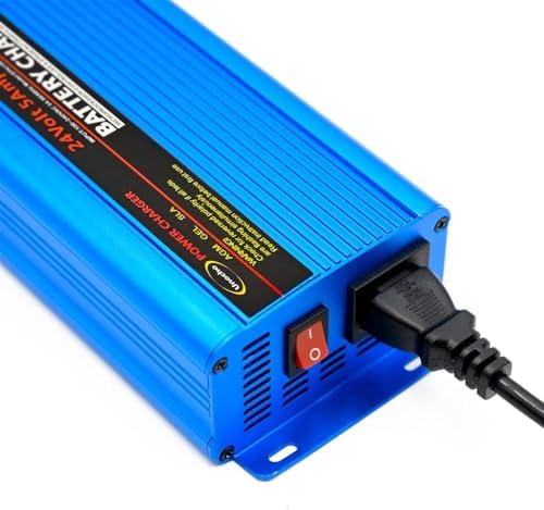 Unocho 24V 5A Battery Charger Maintainer 4-Stage Smart Lead-Acid Charger with 3-Pin XLR Connector Power Switch and LED Display for Wheelchairs Mobility Scooters AGM Gel SLA VRLA