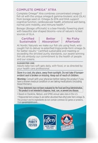 Nordic Naturals Complete Omega Xtra, GLA, Skin & Cognition - 60 Count | 1360 mg omega-3s per serving for brain