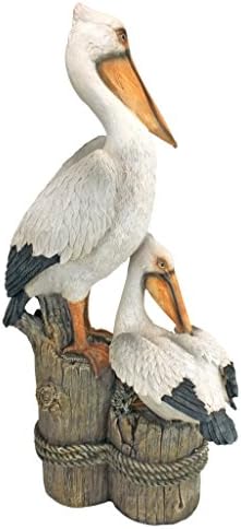 Design Toscano Coastal Decor Ocean's Perch Pelicans Garden Bird Statue, 9 Inch Wide, 24 Inch Tall, Cast Stone Resin, Full Color Finish