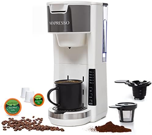 Mixpresso Black Single Serve Coffee Brewer K-Cup Pods Compatible & Ground, 30 oz Compact Coffee Maker Single Serve With 5 Brew Sizes Up To 14 Oz