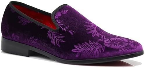SPK35 Men's Vintage Velvet Flower Designer Dress Loafers Slip On Shoes Classic Tuxedo Dress Shoes