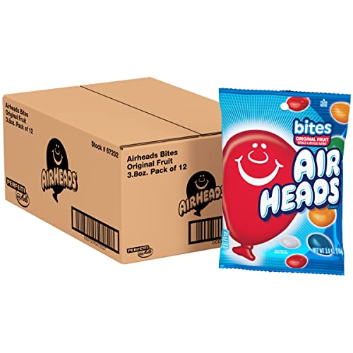 Airheads Candy Bites, Assorted Fruit Flavors, 2 Ounces (18-Pack) | Individually Wrapped Bulk Candy, Chewy Candy Bags