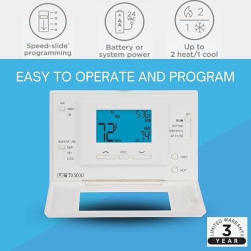 P521U Programmable 5-2 Day Thermostat for Home Use; 2 Heat, 1 Cool