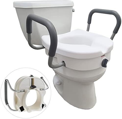 Carex E-Z Lock Toilet Seat and Safety Frame Combo Pack, 5-Inch Height Lift Seat Riser for Elderly and Handicap