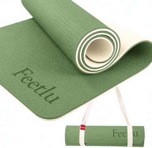 Extra Thick Yoga Mat with Carry Strap, 10mm Non-Slip Exercise Mat, 72 x 24 Inch Cushioned Workout Mat for Yoga, Pilates, Stretching & Floor Exercises
