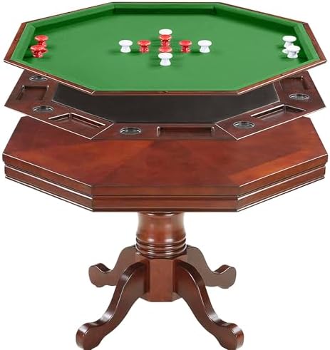 Hathaway Kingston 3 in 1 Octagon Poker Table, Dining & Bumper Pool Table for Game Rooms - Durable Hardwood, Sturdy Legs