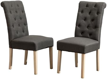 Roundhill Furniture Habit Solid Wood Tufted Parsons Dining Chair (Set of 2), Tan