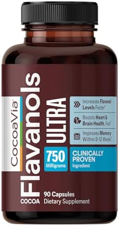 CocoaVia Ultra 750mg Cocoa Flavanols – Heart & Brain Support, Memory & Blood Circulation Booster, High Flavanol Cocoa for Nitric Oxide