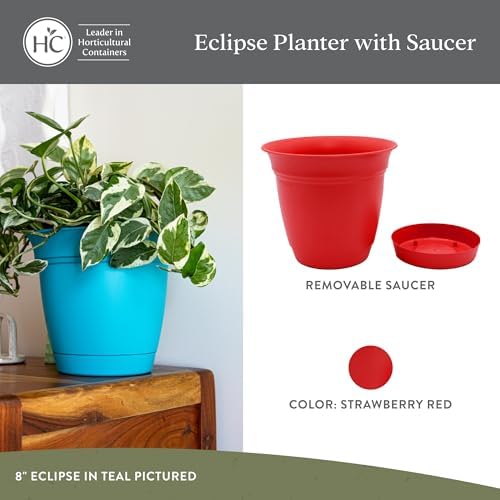The HC Companies Eclipse Round Planter with Saucer - Outdoor & Indoor Plant Pot with Drainage Holes - Lightweight