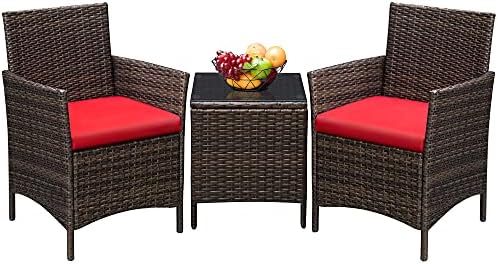Greesum 3 Pieces Patio Furniture Sets Outdoor PE Wicker Chairs,Beige