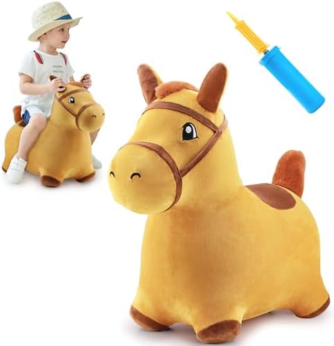 Bouncy Pals Toddler Horse Hopper Toy, Kids Outdoor Ride Bounce Farm Animal | Inflatable Bouncing Hopping Toy, Indoor Baby Plush Bouncer Horse, Birthday Gift for 18 Month 2 3 4 Year Old Child Boys Girls