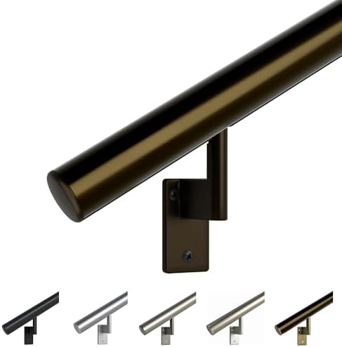 Promenaid 1.5ft Flush Handrail Kit - Architectural Bronze - Complete Indoor/Outdoor Handrail for Stairs - 1.6" Round Anodized Aluminum Railing with