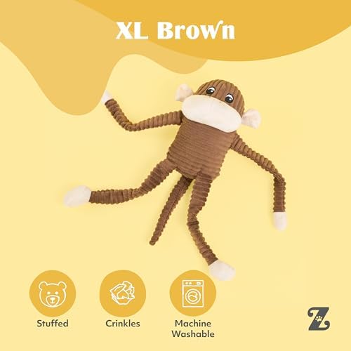 ZippyPaws Crinkle Monkey for Medium-Extra Large Dogs, Extra Large/Brown | Interactive Dog Toys to Keep Them Busy, Squeaky Plush Pet Toy for All Breeds