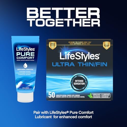 Lifestyles Ultra Thin Natural Rubber and Lubricated Latex Condoms Value Pack, 50 Count