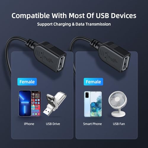 【2026 Upgraded】 USB 2.0 A Male to 2 Dual USB Female Jack Y Splitter Hub Power Cord Extension Adapter Cable (Not Supporting CarPlay and Android