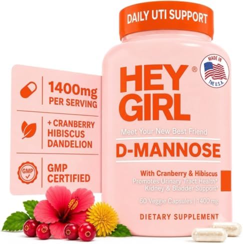 Hey Girl D Mannose Supplements for Women, D-Mannose 1000mg UTI Pills with Cranberry, Hibiscus & Dandelion - Urinary Tract Supplement