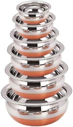 ROYAL SAPPHIRE Stainless Steel Copper Bottom Handi Pot 6 Piece Set With lids and Free Serving Spoon