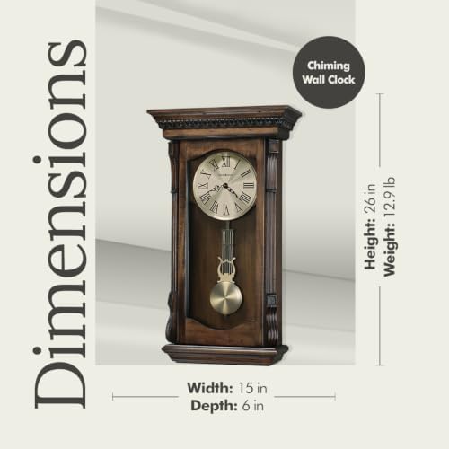 Howard Miller Agatha Wall Clock – Wooden Pendulum Clock with Triple-Chime Quartz Movement, Battery Operated, Acanthus Molding Detail