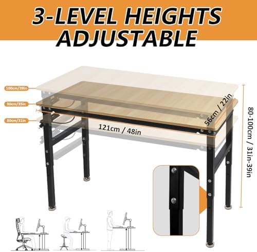 48'' Adjustable Workbench with Power Outlet, Work Table for Garage, 2000 Lbs Capacity Hardwood Workbench